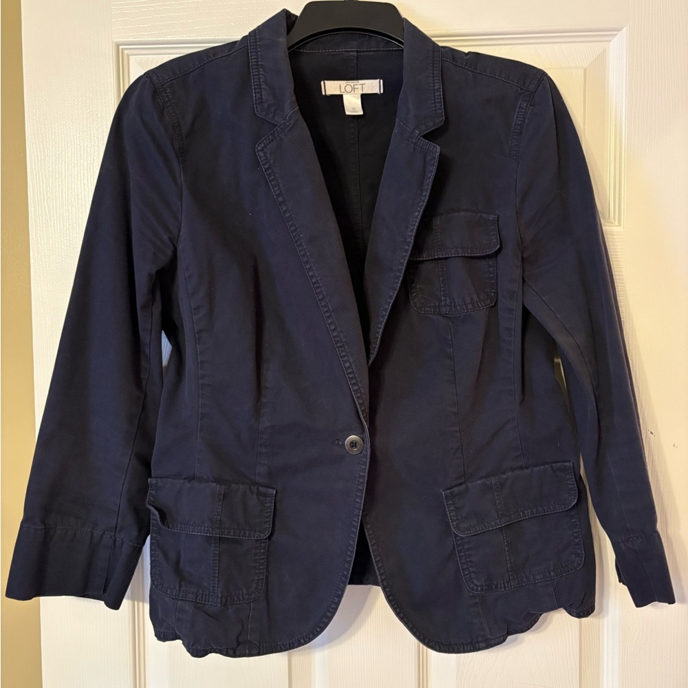 LOFT Navy Utility Blazer Jacket Single Button Casual Workwear Lightweight